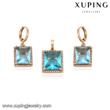 64144 modelos de explosão quente Xuping venda quente luxo quadrado aquamarine conjunto de jóias de ouro para o casamento